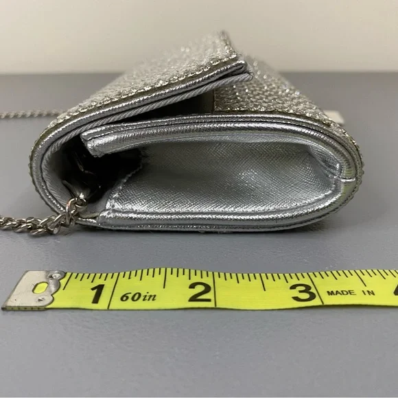 NWT Starlet Hollywood CA Silver Sparkling Stone Clutch Bag Shoulder Purse - Picture 6 of 16